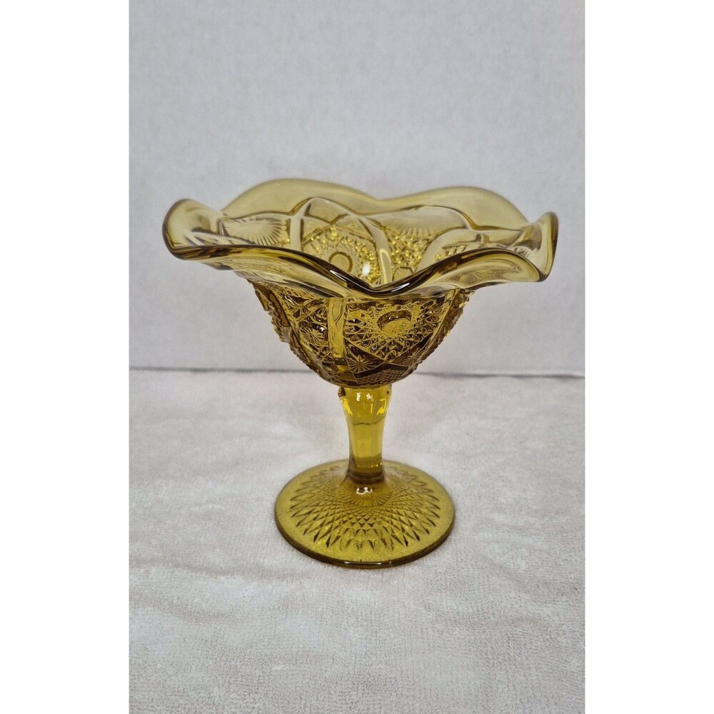 Indiana Amber Glass Dessert Dish Compote Hobstar Pattern